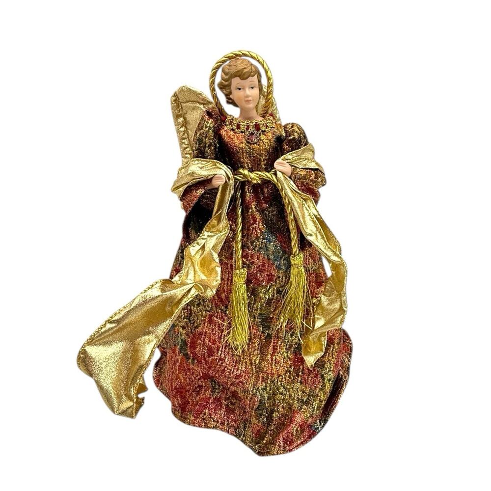 Porcelain Angel Head Halo Regalโ Tree Topper Table Top 13โ Tall Gold Garland Vtg